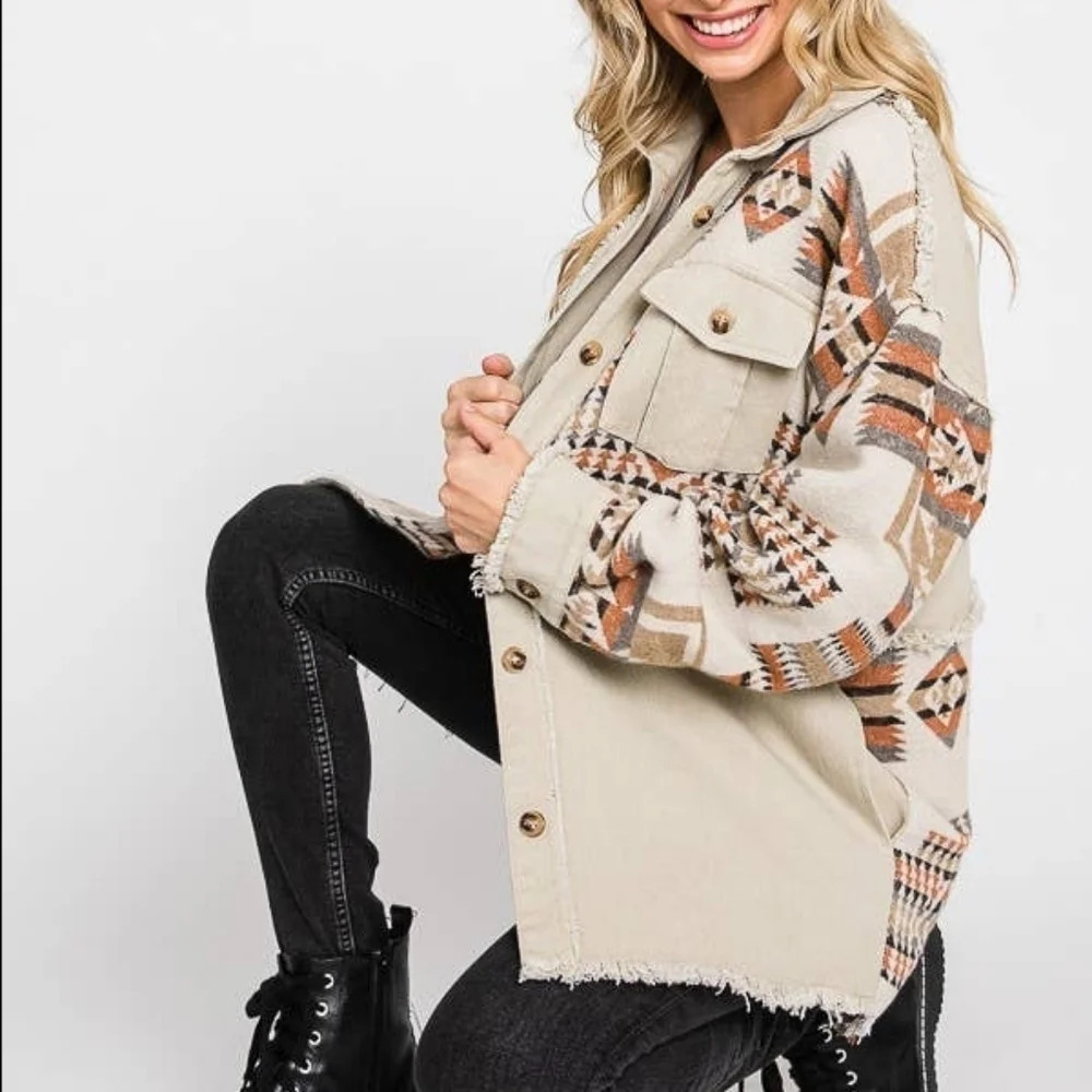 Boho Aztec Button Down Jacket New - Picture 7 of 7
